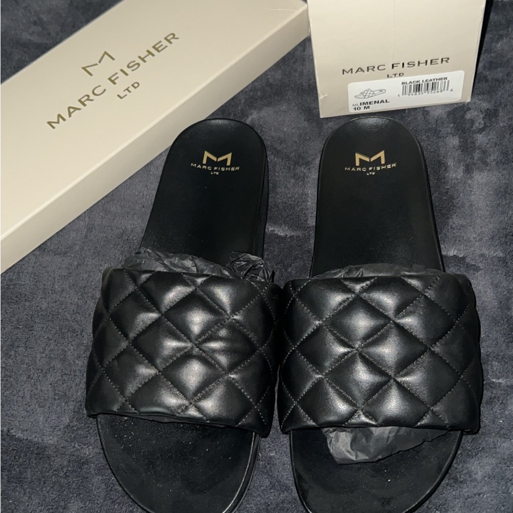 Marc Fisher Black Quilted Slides